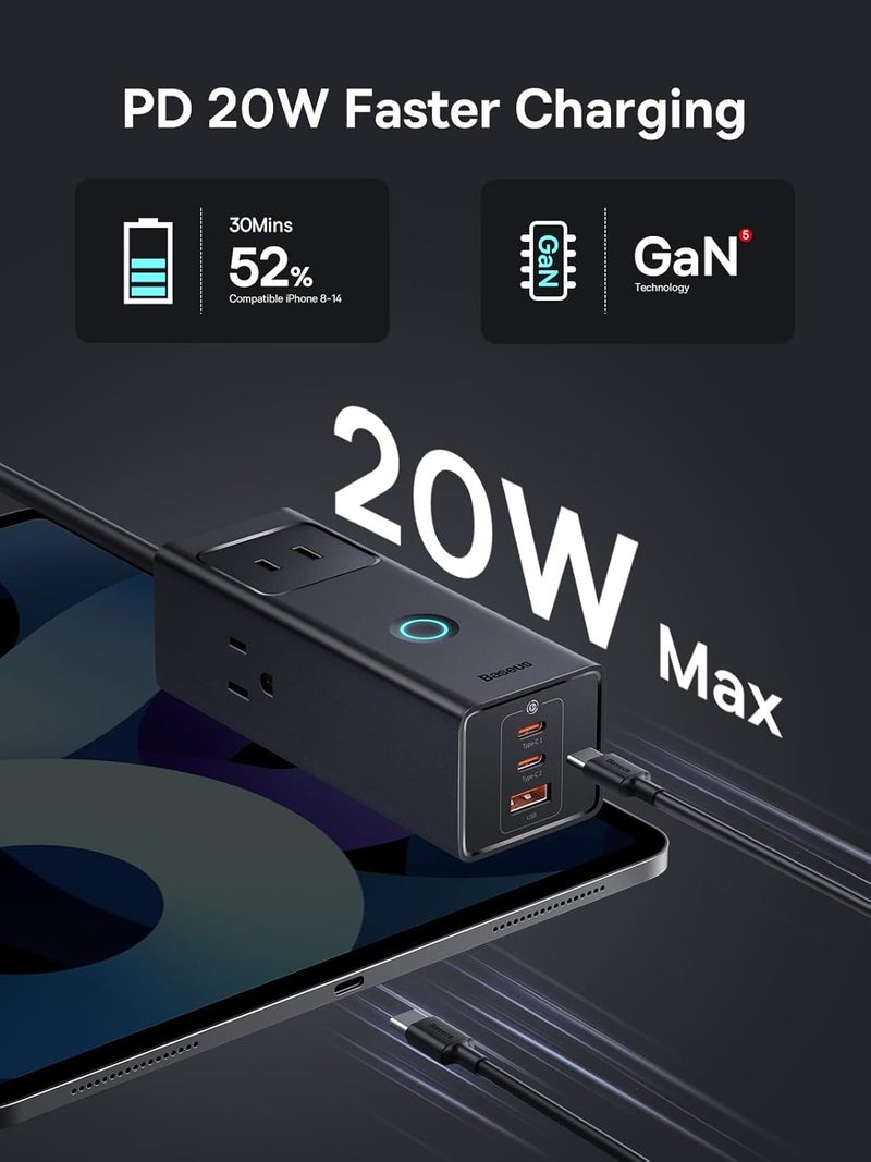 Baseus موزع الطاقة PD20W شاحن USB C مع 3 مآخذ AC و 3 منافذ USB محطة شحن سريعة للمكتب وغرفة النوم والمنزل - Image 3